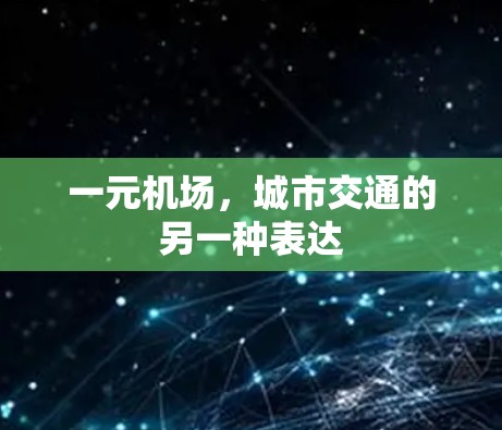 一元机场，城市交通的另一种表达